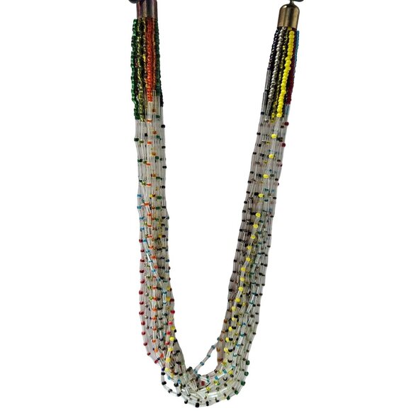 Vintage Boho Rainbow Seed Beaded Chunky Multi Strand Necklace Fashion Jewelry - Picture 1 of 6